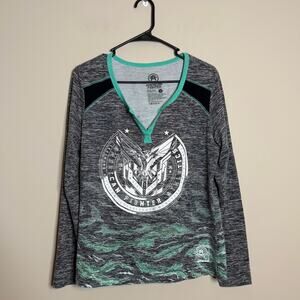 American Fighter Women’s V-Neck Long Sleeve Gray Teal Camo Size Large